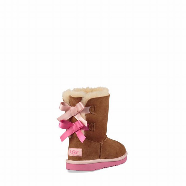 Brown/Pink UGG Bailey Bow Ii Boots For Girl | UK 00957